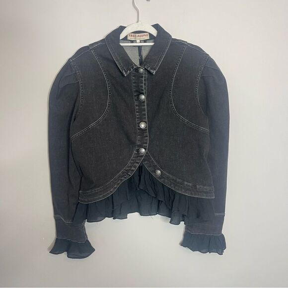 Free People Suki Black denim Jacket NWOT Medium - Picture 9 of 12